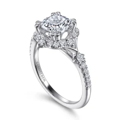 Hot Gabriel & Co. Veronique - Unique 14K White Gold Vintage Inspired Cushion Halo Diamond Engagement Ring
