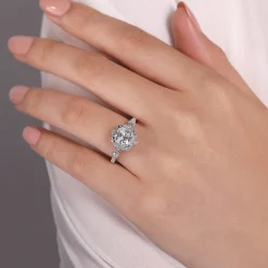 Hot Gabriel & Co. Veronique - Unique 14K White Gold Vintage Inspired Cushion Halo Diamond Engagement Ring