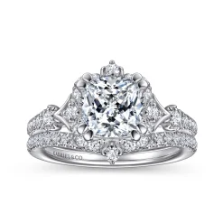 Hot Gabriel & Co. Veronique - Unique 14K White Gold Vintage Inspired Cushion Halo Diamond Engagement Ring