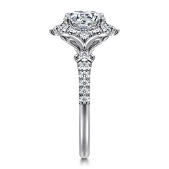 Hot Gabriel & Co. Veronique - Unique 14K White Gold Vintage Inspired Round Halo Diamond Engagement Ring