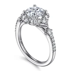 Hot Gabriel & Co. Veronique - Unique 14K White Gold Vintage Inspired Round Halo Diamond Engagement Ring