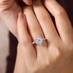 Hot Gabriel & Co. Veronique - Unique 14K White Gold Vintage Inspired Round Halo Diamond Engagement Ring