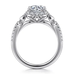 Hot Gabriel & Co. Veronique - Unique 14K White Gold Vintage Inspired Round Halo Diamond Engagement Ring