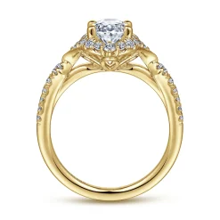 Clearance Gabriel & Co. Veronique - Unique 14K Yellow Gold Vintage Inspired Oval Halo Diamond Engagement Ring