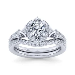 Outlet Gabriel & Co. Veronique - Vintage Inspired 14K White Gold Fancy Halo Round Diamond Engagement Ring
