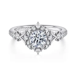 Outlet Gabriel & Co. Veronique - Vintage Inspired 14K White Gold Fancy Halo Round Diamond Engagement Ring
