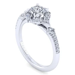 Outlet Gabriel & Co. Veronique - Vintage Inspired 14K White Gold Fancy Halo Round Diamond Engagement Ring