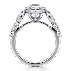 Best Gabriel & Co. Veyra - 14K White Gold Pear Shape Three Stone Bezel Diamond Engagement Ring