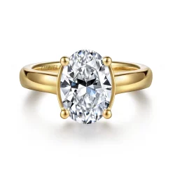 Clearance Gabriel & Co. Villa - 14K Yellow Gold Half Bezel Oval Diamond Engagement Ring