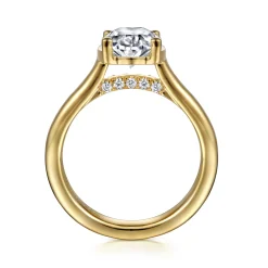 Clearance Gabriel & Co. Villa - 14K Yellow Gold Half Bezel Oval Diamond Engagement Ring