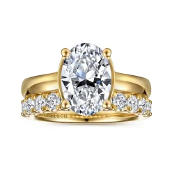 Clearance Gabriel & Co. Villa - 14K Yellow Gold Half Bezel Oval Diamond Engagement Ring