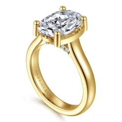 New Gabriel & Co. Villa - 14K Yellow Gold Half Bezel Oval Diamond Engagement Ring