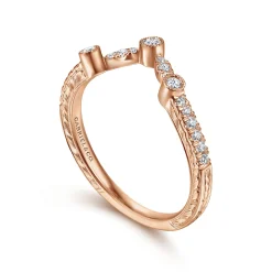 New Gabriel & Co. Vintage Inspired 14K Rose Gold Curved Diamond Wedding Band - 0.18 ct