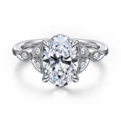 Best Gabriel & Co. Vintage Inspired 14K White Gold Oval Diamond Engagement Ring
