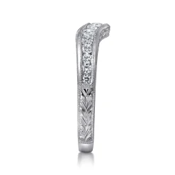 Sale Gabriel & Co. Vintage Inspired 14K White Gold Curved Channel Set Diamond Wedding Band with Engraving - 0.5 ct