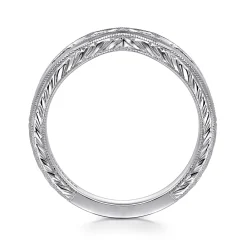 Sale Gabriel & Co. Vintage Inspired 14K White Gold Curved Channel Set Diamond Wedding Band with Engraving - 0.5 ct