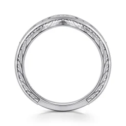 Sale Gabriel & Co. Vintage Inspired 14K White Gold Curved Channel Set Diamond Wedding Band with Engraving - 0.25 ct