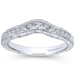 Sale Gabriel & Co. Vintage Inspired 14K White Gold Curved Channel Set Diamond Wedding Band with Engraving - 0.25 ct
