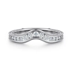 Sale Gabriel & Co. Vintage Inspired 14K White Gold Curved Channel Set Diamond Wedding Band with Engraving - 0.25 ct