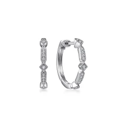 Gabriel & Co. Vintage Inspired 14K White Gold 20mm Classic Diamond Hoop Earrings