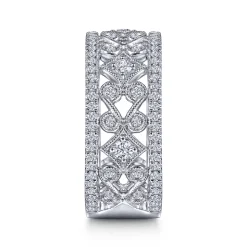 Sale Gabriel & Co. Vintage 14K White Gold Diamond Wide Band Ring