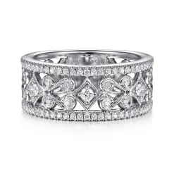 Sale Gabriel & Co. Vintage 14K White Gold Diamond Wide Band Ring
