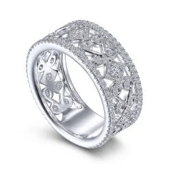 Sale Gabriel & Co. Vintage 14K White Gold Diamond Wide Band Ring