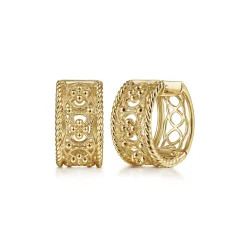 Hot Gabriel & Co. Vintage 14K Yellow Gold Wide Filligree Huggies