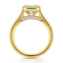 Sale Gabriel & Co. Virelia - 14K Yellow Gold Bezel Set Emerald Cut Diamond Engagement Ring