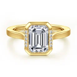 Sale Gabriel & Co. Virelia - 14K Yellow Gold Bezel Set Emerald Cut Diamond Engagement Ring