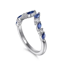 Outlet Gabriel & Co. Virelle - 14K White Gold Prong Set Marquise and Round Open Diamond Anniversary Band - 0.16 ct