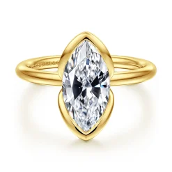 Clearance Gabriel & Co. Vivienne - 14K Yellow Gold Half Bezel Marquise Shape Solitaire Diamond Engagement Ring