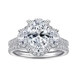 Gabriel & Co. Wade - 14K White Gold Oval Three Stone Halo Diamond Engagement Ring