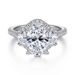 Gabriel & Co. Wade - 14K White Gold Oval Three Stone Halo Diamond Engagement Ring