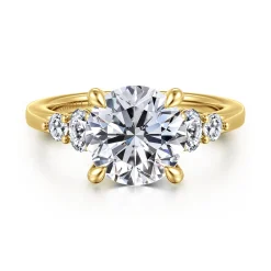 Sale Gabriel & Co. Wave - 14K Yellow Gold Round Diamond Engagement Ring