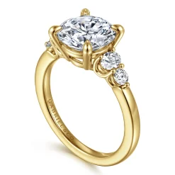 Sale Gabriel & Co. Wave - 14K Yellow Gold Round Diamond Engagement Ring