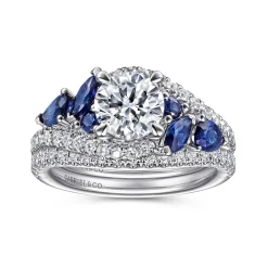 New Gabriel & Co. Wenn - 14K White Gold Bypass Round Sapphire and Diamond Engagement Ring