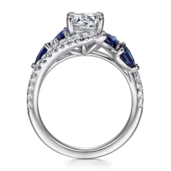 New Gabriel & Co. Wenn - 14K White Gold Bypass Round Sapphire and Diamond Engagement Ring