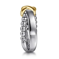 Clearance Gabriel & Co. Wide Band Criss Cross 14K Yellow Gold and 925 Sterling Silver Bujukan