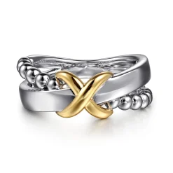 Clearance Gabriel & Co. Wide Band Criss Cross 14K Yellow Gold and 925 Sterling Silver Bujukan