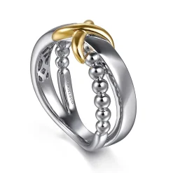 Clearance Gabriel & Co. Wide Band Criss Cross 14K Yellow Gold and 925 Sterling Silver Bujukan