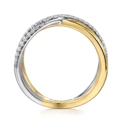 Outlet Gabriel & Co. Wide Band Criss Cross Ring 14K White and Yellow Gold Diamond 0.25ct