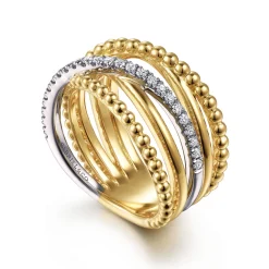 Discount Gabriel & Co. Wide Band Criss Cross Ring 14K White and Yellow Gold Diamond 0.25ct Bujukan