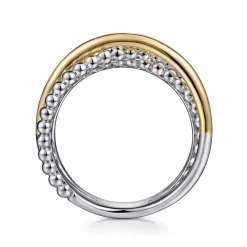 Discount Gabriel & Co. Wide Band Criss Cross Ring 14K Yellow Gold and 925 Sterling Silver