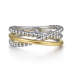 Discount Gabriel & Co. Wide Band Criss Cross Ring 14K Yellow Gold and 925 Sterling Silver