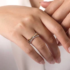 Discount Gabriel & Co. Wide Band Criss Cross Ring 14K Yellow Gold and 925 Sterling Silver