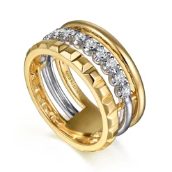 Outlet Gabriel & Co. Wide Band Easy-Stack Ring 14K White and Yellow Gold Diamond 0.3ct