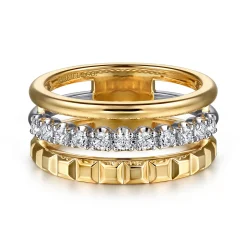 Outlet Gabriel & Co. Wide Band Easy-Stack Ring 14K White and Yellow Gold Diamond 0.3ct