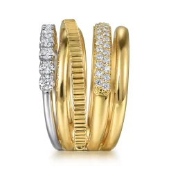 Best Gabriel & Co. Wide Band Easy-Stack Ring 14K White and Yellow Gold Diamond 0.65ct