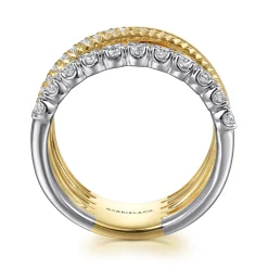 Best Gabriel & Co. Wide Band Easy-Stack Ring 14K White and Yellow Gold Diamond 0.65ct